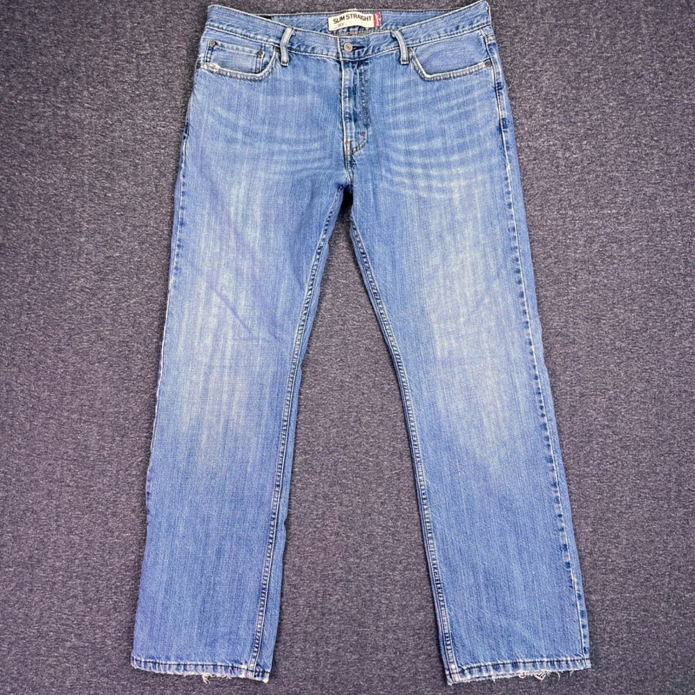 Levis 514 Jeans Mens 36x32 Light Wash Slim Straight Classic Casual Denim Retro - Picture 9 of 16